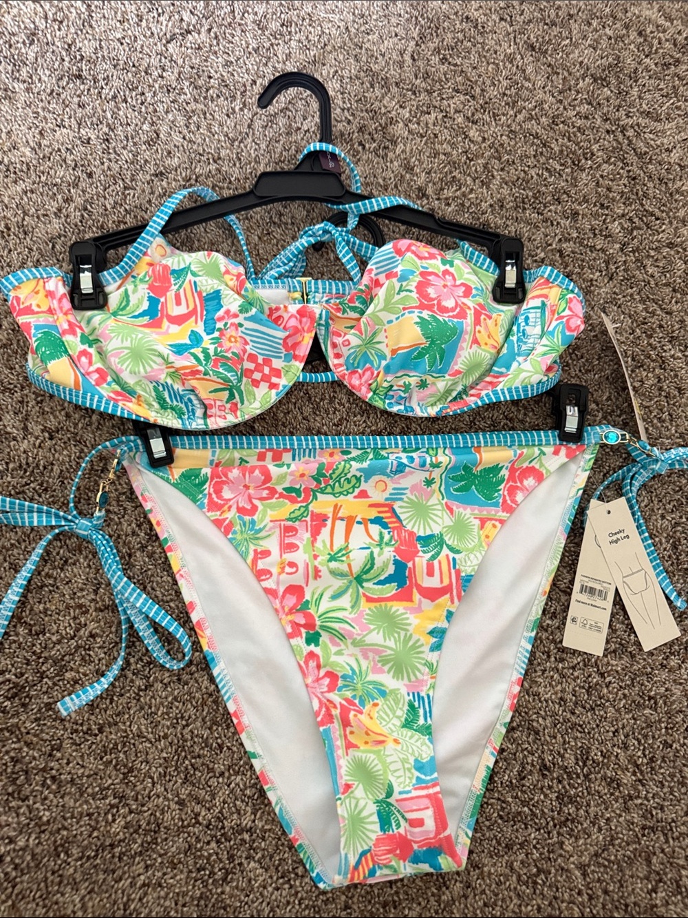 Women’s XXL Tropical Floral Bikini Set - Pink & Aqua